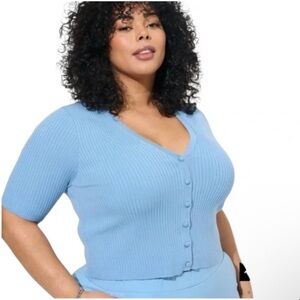TORRID Ribbed Shrug Short Sleeve Cardigan Sweater in Blissful Blue Size 3x NWT